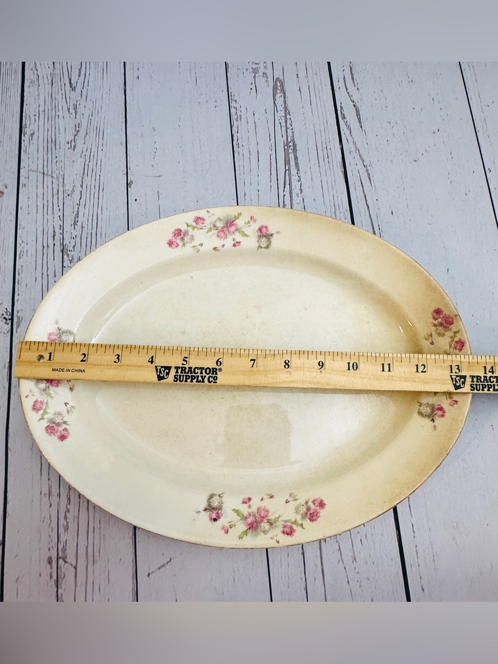 Antique The Wellsville China Company Floral Ceramic Serving Platter in Cream - Picture 2 of 7